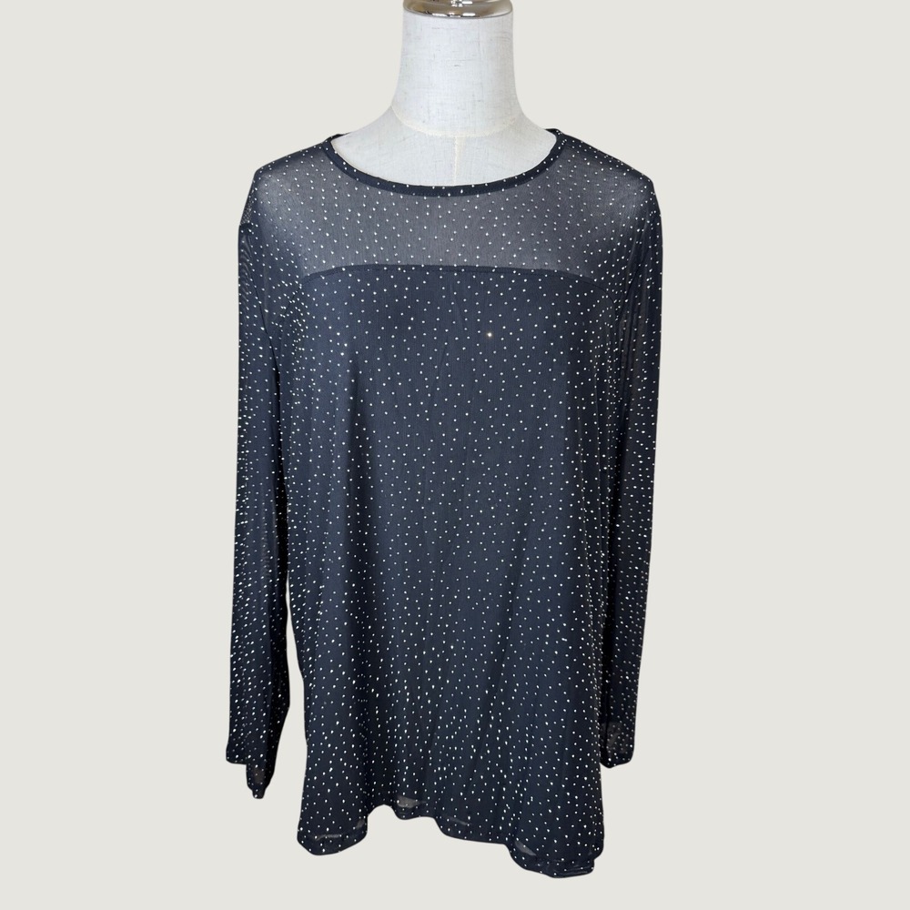 Ember Black Rhinestone Mesh Long Sleeve Top Witchy Sparkle Whimsigoth Party 2X